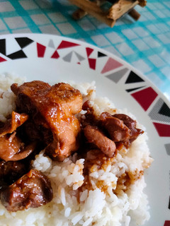A picture of Chicken adobo with Chicken gizzard and liver.