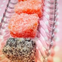 A picture of Lamington cake Australian cake.
