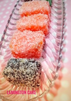 A picture of Lamington cake Australian cake.