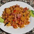 Cous cous a la hierbabuena con bacon y salchichas