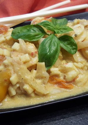 Une photo de One pot de crozets aux crevettes sauce coco
