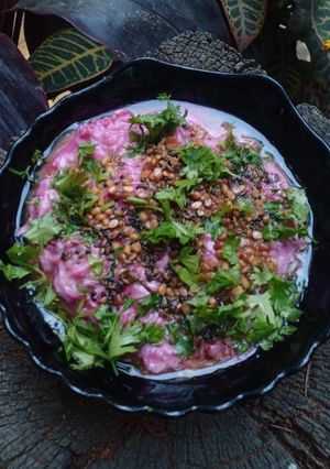 A picture of Beetroot curd rice.
