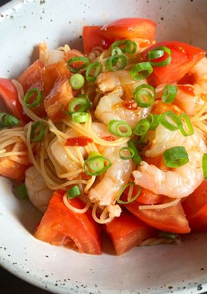 A picture of Spicy Prawn & Tomato Angel Hair Pasta (Capellini).