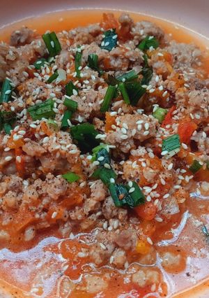 Hình của món Thịt xay rim cà chua.