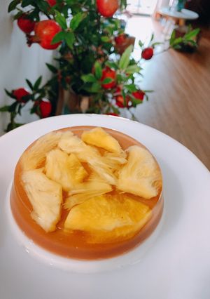 Hình của món Flan mix Trái cây-Milo sữa.
