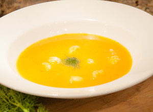A picture of Spicy Fennel and Red Pepper Seafood Soup.