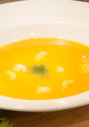 A picture of Spicy Fennel and Red Pepper Seafood Soup.