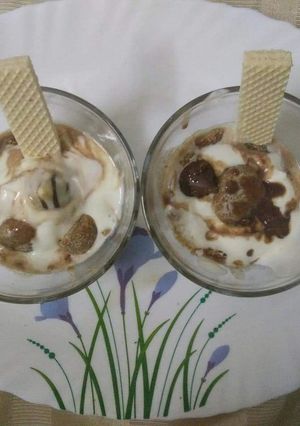 A picture of Pheda fudge with chocolate sauce.
