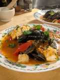 Spicy fish + mussel tomato stew