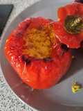 Bajoques Farcides Agres (Stuffed Peppers with Rice and Sausage)
