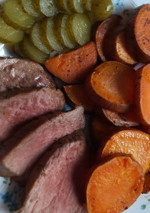 Szűzpecsenye édesburgonyával Air Fryerben recept fotója