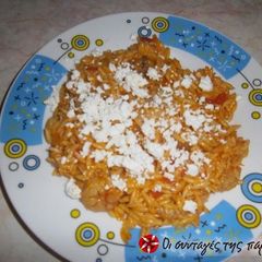 Shrimps with orzo, ouzo and feta cheese A picture of Shrimps with orzo, ouzo and feta cheese.