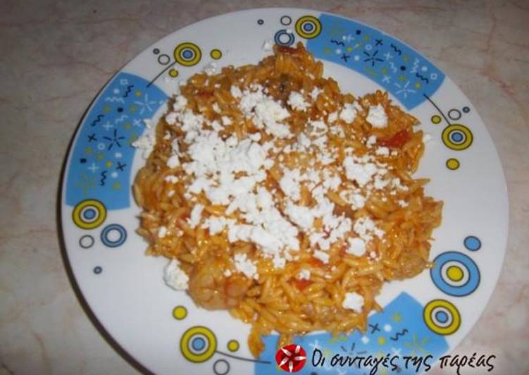 Steps to Make Favorite Shrimps with orzo, ouzo and feta cheese