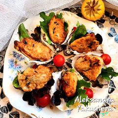 A picture of Oysters in liquid dough.