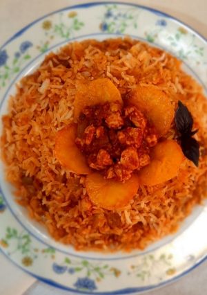 عکسی از دستور پلو بادمجان با مرغ(بادمجان پلو)