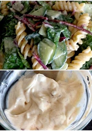 A picture of My Chinese Salt & Peppered Sour Cream Pasta Salad 💙.