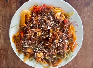 Una foto de Salsa de langostinos con pasta