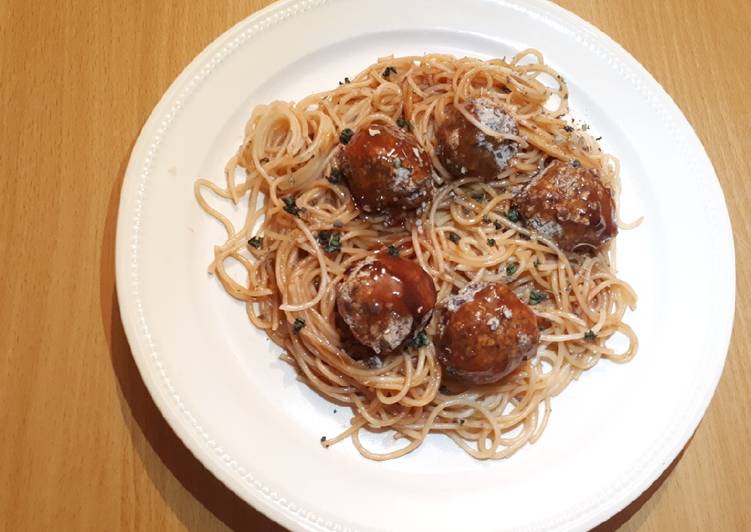 Recipe of Favorite Blackbean balls served with spaghetti #veganrecipe