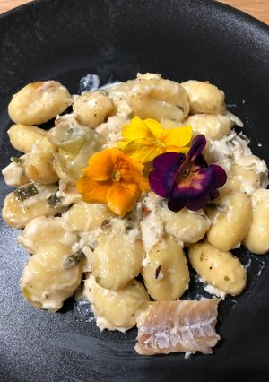 Une photo de Gnocchi aux poireaux et cabillaud
