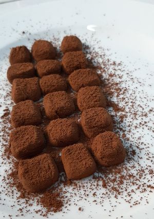 A picture of Snacks - Chewy Nama Chocolate with Sweetened Condensed Milk and Cocoa Powder.