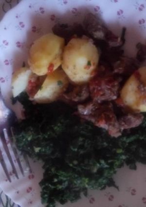 A picture of Boiled Goat Meat & Emmanuel Spinach :).