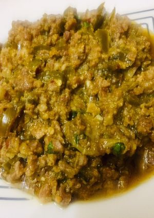 A picture of Qeema with shimla mirch.