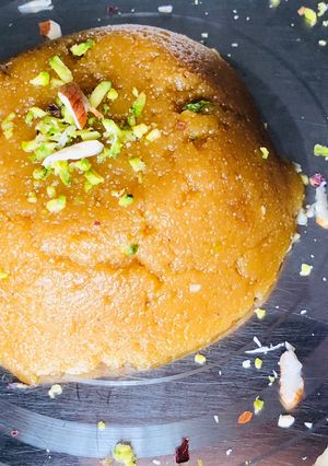 A picture of Besan halwa with jaggery.