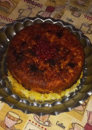 عکسی از دستور تهچین مرغ و زرشک