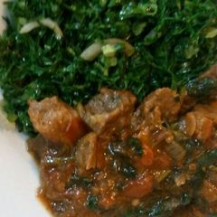 A picture of Wet fried Beef with Sukuma wiki.