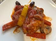 A picture of red wine chicken stew