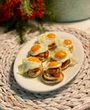Blinis de huevo de codorniz, mermelada de higo y foie