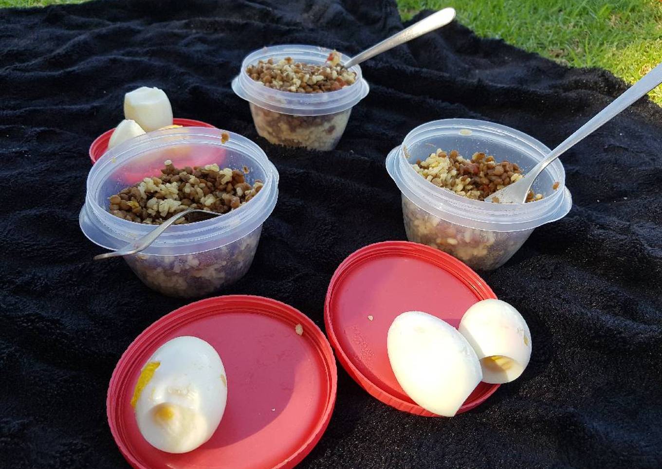 Lentejas con arroz integral y huevo sancochado