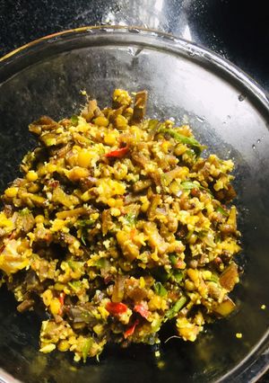 A picture of Plantain Peel thoran (kerala style).