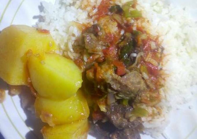 Rice and beef stew with irish potato