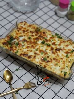 صورة لوصفة مكرونة بشاميل بالتونة والموزاريلا 😋