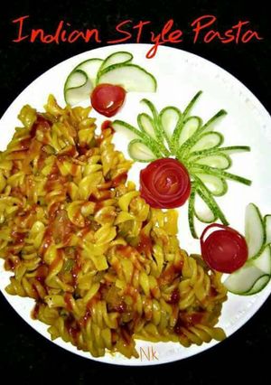 A picture of Indian style veggies Pasta.