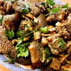 Beef intestines/Tripe stir fry A picture of Beef intestines/Tripe stir fry.