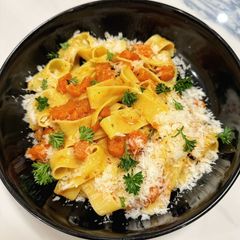 A picture of Pappardelle with pumpkin, thyme and brown butter.