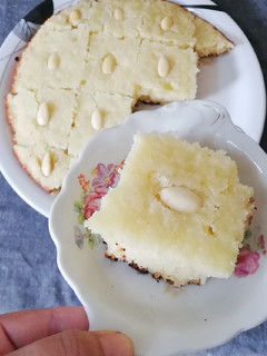 A picture of Basbousa -A middle East dessert.