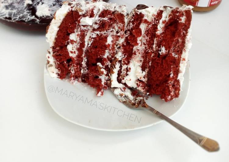 Red velvet cake with whipped cream frosting