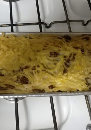 Una foto de Fideos con carne picada al horno