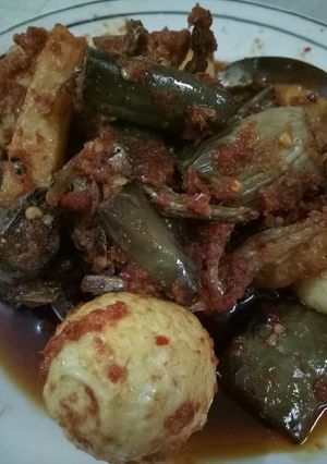 Foto resep Balado terong, telur, teri & kentang