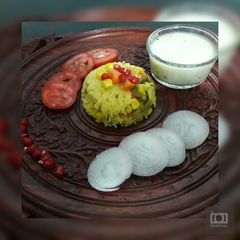 A picture of #dinner1 Mix veg khichdi and kadhi.