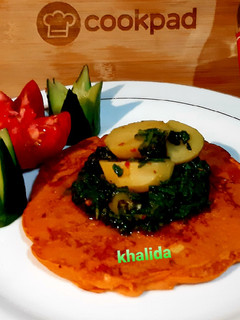 A picture of Three Colour Aloo Palak with spicy basini roti.