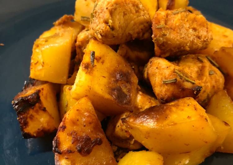 Tranci di pollo speziato al forno con patate