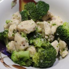 A picture of Lemon Chicken and Broccoli.