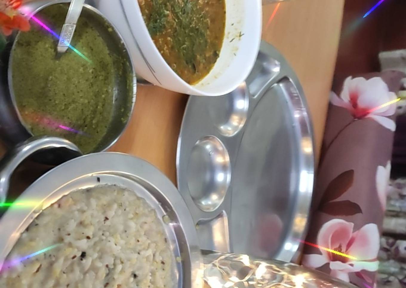South Indian Pongal, Brinjal sabji dhania chutney