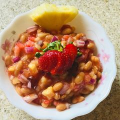 Pineapple and Strawberry salsa A picture of Pineapple and Strawberry salsa.
