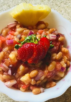 A picture of Pineapple and Strawberry salsa.