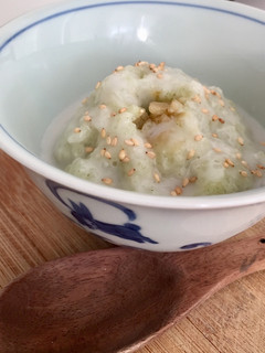 A picture of Pandan green coconut rice dessert (vegan, gluten free).